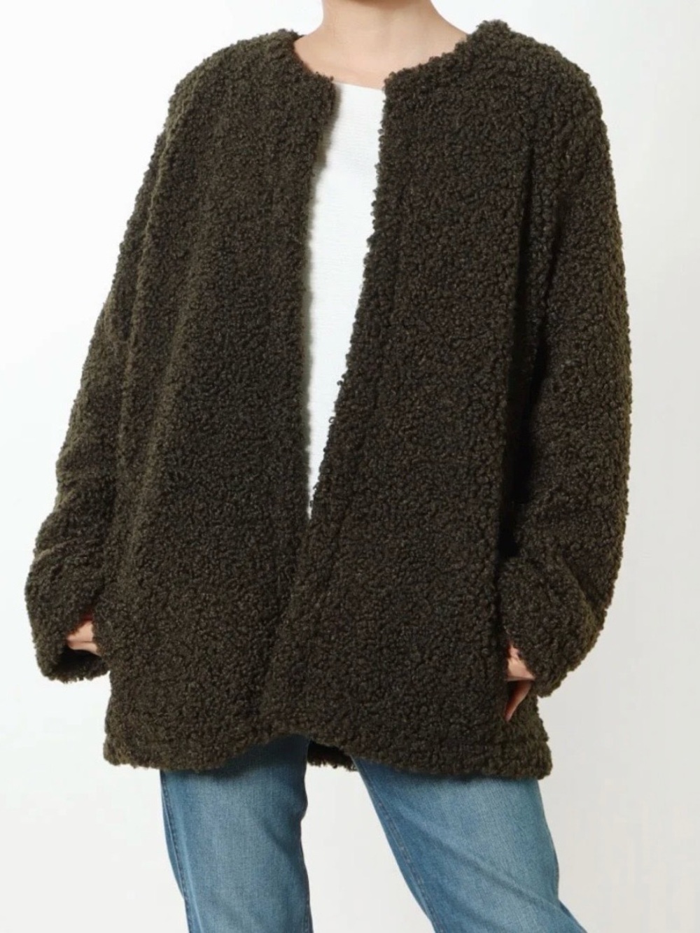 Max Studio Boucle Sherpa Green Teddy Coat Jacket